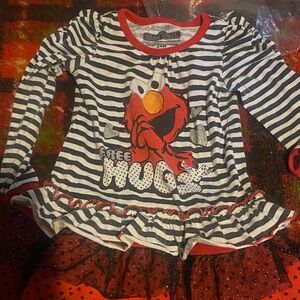 Sesame Street Elmo Striped Long Sleeve Shirt - Black, White, and Red